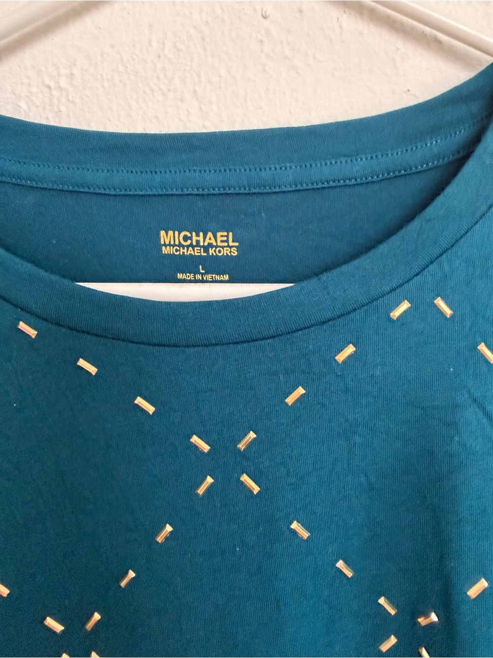 Michael Kors Teal Blue Diamond Stitch Short Sleeve Tee - Picture 5 of 7